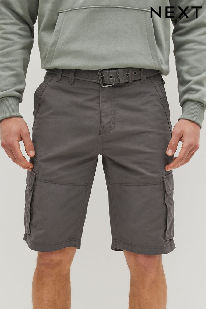 Charcoal Grey Belted Cargo Shorts (D02018) | £30