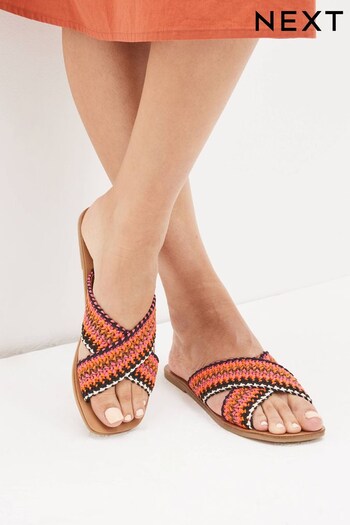 Multi Bright Crossover Knitted Mule Flat Sandals (D02072) | £28
