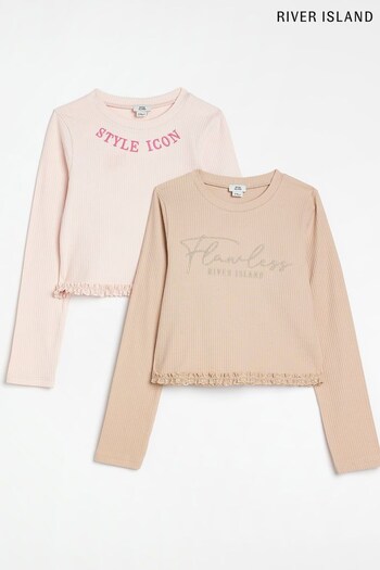 River Island Girls Pink Lace Hem T-Shirts 2 Pack (D02245) | £20 - £26