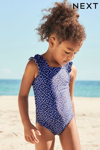 Blue Woodblock Ruched Sleeves Swimsuit (3mths-7yrs) (D02467) | £3.50 - £4
