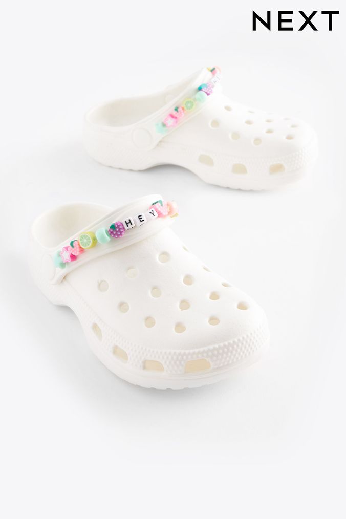 White Fun Beaded Clogs With Ankle Strap (D02729) | £12 - £15