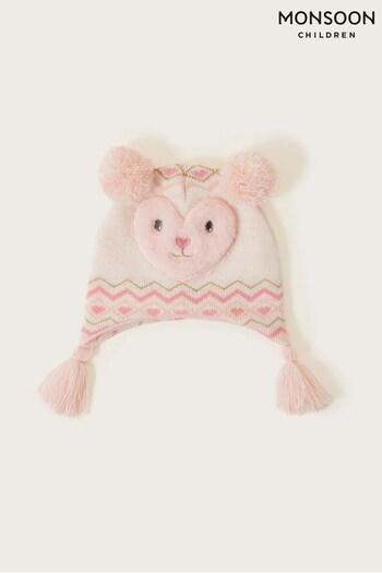 Monsoon Baby Pink Christmas Snow Bear Nepal Hat (D02745) | £13