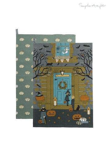 Sophie Allport Set of 2 Blue Pumpkin Halloween Tea Towels (D02878) | £20