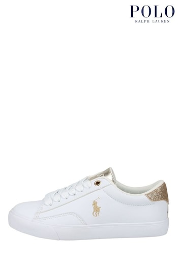 Polo Ralph Lauren Theron White and Gold Laced Logo Trainers (D02995) | £70