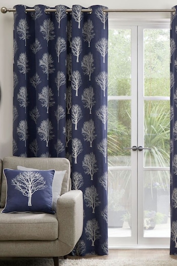 Fusion Blue Woodland Trees Eyelet Curtains (D03037) | £20 - £60