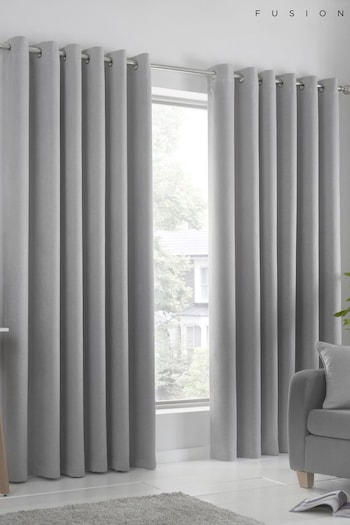 Fusion Silver Strata Dimout Eyelet Curtains (D03053) | £22 - £65