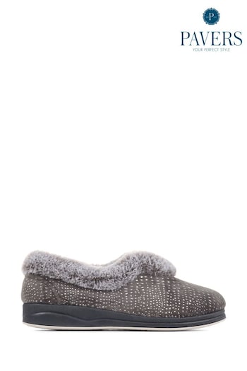 Pavers Grey Wide Fit Full Slippers (D03183) | £25