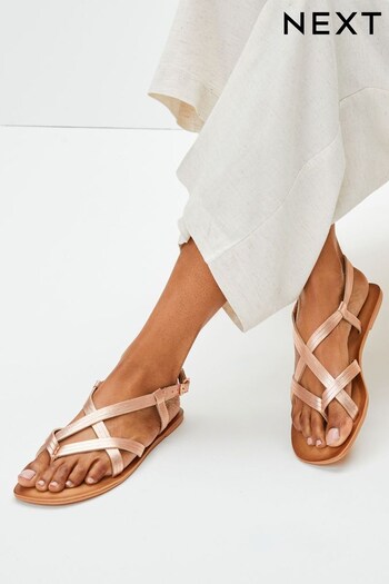 Rose Gold Forever Comfort® Leather Toe Post Flat Sandals (D03526) | £28