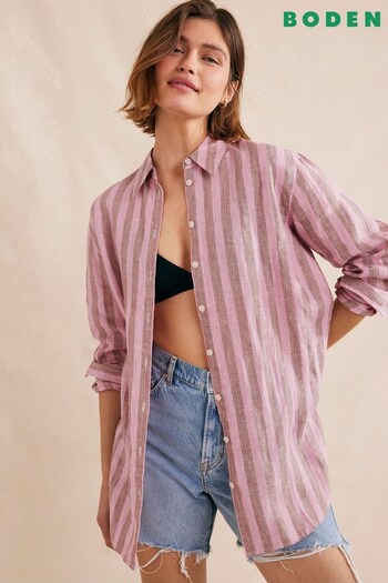 Boden Pink Relaxed Linen Shirt (D03532) | £80