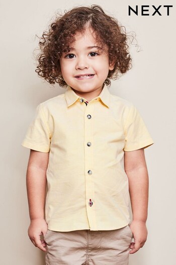 Yellow Short Sleeve Trimmed Oxford Shirt Simple (3mths-7yrs) (D03592) | £10 - £12