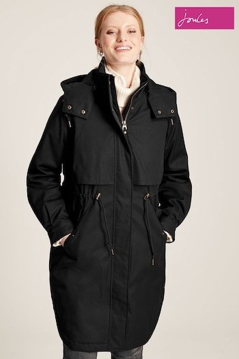 Joules Langford Black Longline Waterproof Coat With Quilted Lining (D03727) | £179