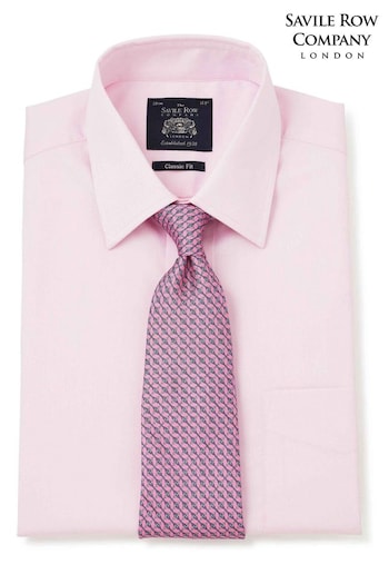 Savile Row Co Pink Fine Twill Classic Fit Double Cuff Shirt (D03948) | £55