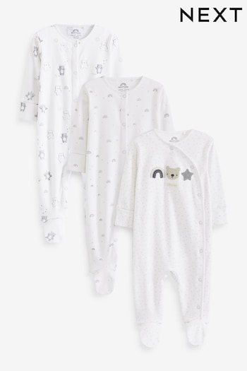 Monochrome Bear Delicate Appliqué Baby Sleepsuits 3 Pack (0-2yrs) (D03958) | £20 - £22
