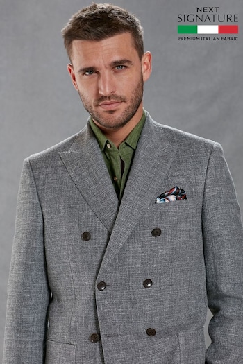 Grey Double Breasted Slim Signature Angelico Linen Blend Blazer (D04221) | £49