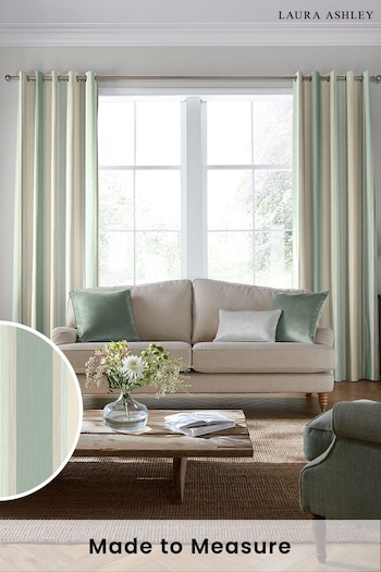 Laura Ashley Smoke Green Awning Stripe Made To Measure Curtains (D04314) | £100