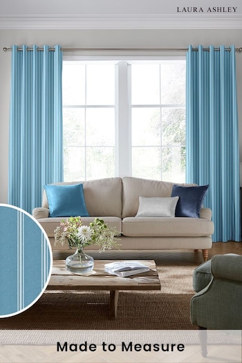 Laura Ashley Seaspray Blue Burnsall Stripe Made To Measure Curtains (D04317) | £100