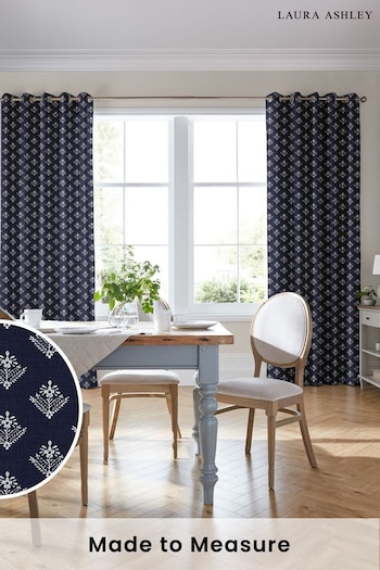 Laura Ashley French Navy Blue Lady Fern Made To Measure Curtains (D04342) | £128