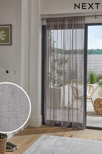 Grey Linen Look Voile Slot Top Sheer Panel Curtain (D04380) | £20 - £25
