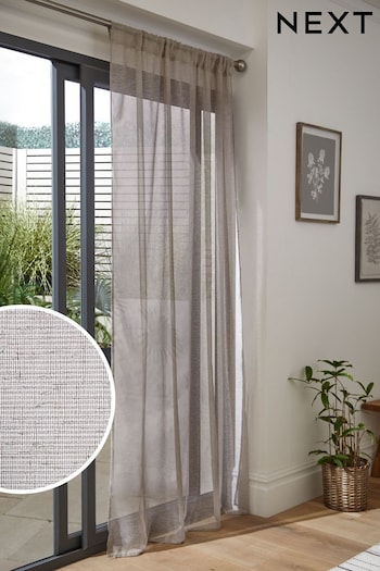 Natural Linen Look Voile Slot Top Sheer Panel Curtain (D04381) | £20 - £28