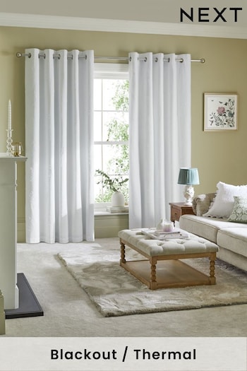 White Heart Embossed Blackout Eyelet Curtains (D04387) | £60 - £120