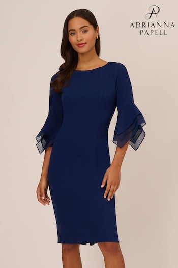 Adrianna Papell Blue Knit Crepe Tiered Sleeve Dress (D04394) | £139