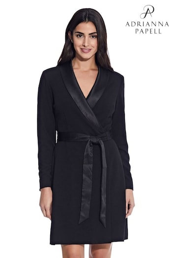 Adrianna Papell Knit Crepe Tuxedo A-Line Black Dress Dri (D04395) | £139