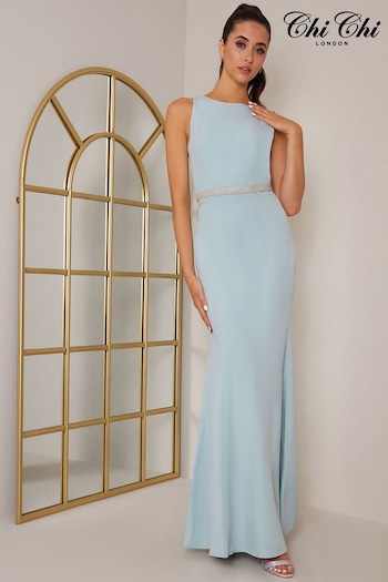 Chi Chi London Blue Open Back Diamante Waist Maxi Dress (D04406) | £98