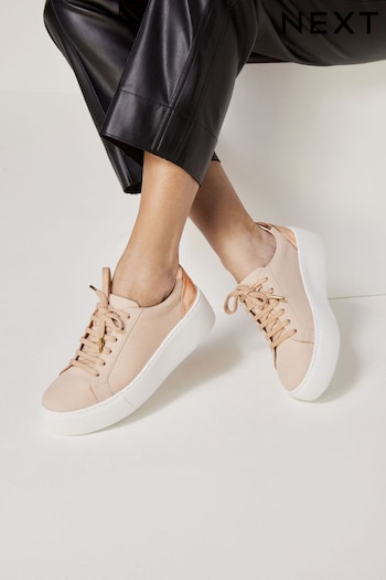 Nude Lace Up Signature Forever Comfort® Leather Chunky Wedges Platform Trainers (D04438) | £52