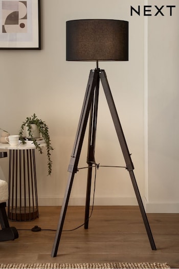 Black Bronx Wood Tripod Floor Lamp (D04875) | £130