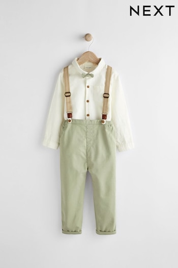 Green Smart Baby 4 Piece Shirt Body, Bow Tie, Trousers And Braces Set (0mths-2yrs) (D04892) | £24 - £26