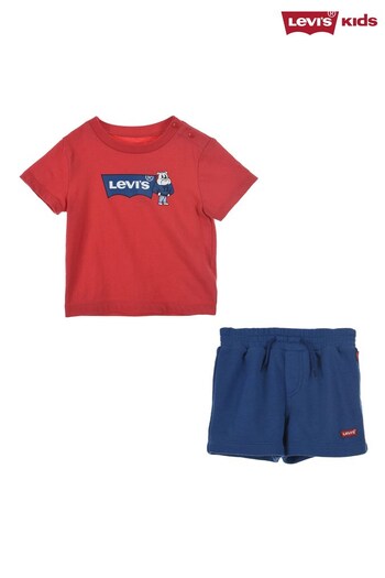 Levi's® Red Baby Batwing Logo T-Shirt And Shorts 2 Piece Set (D06226) | £35