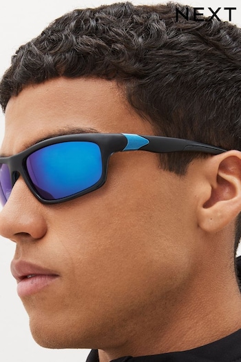 Black/Blue Wrap Polarised Sunglasses (D06276) | £16