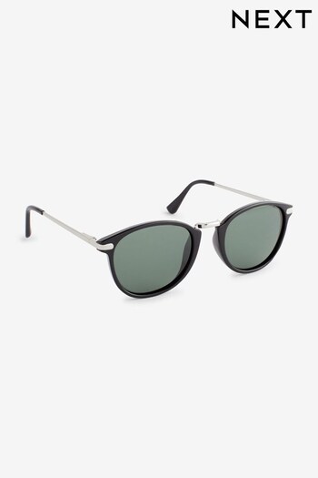 Black/Silver Round Polarised Sunglasses rectangle-frame (D06283) | £16