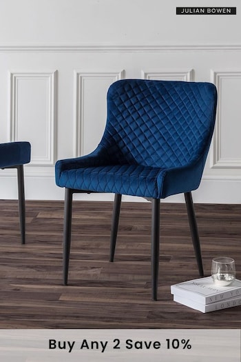 Julian Bowen Set of 2 Blue Lorenzo Quilted Velvet Dining Chairs (D06446) | £280