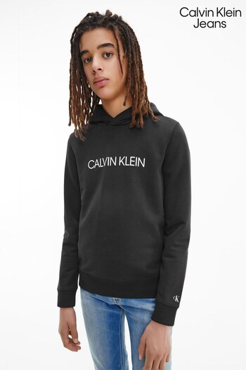 Calvin Klein Jeans Boys Black Institutional Logo Hoodie (D06588) | £75