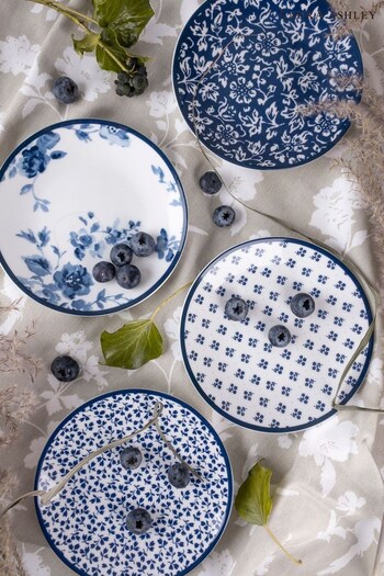 Laura Ashley Set of 4 Blue Blueprint Collectables Petit Four Plates (D06839) | £24