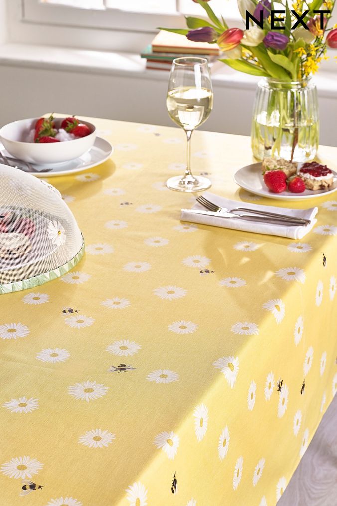 Yellow and outlet grey tablecloth