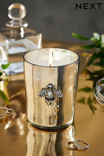 Silver Sparkling Neroli Embellished Bee Single Wick Scented Candle (D07521) | £14