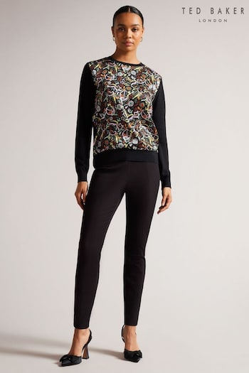 Ted Baker Liroi High Waisted Black Leggings rosso With Faux Popper Detail (D07742) | £110
