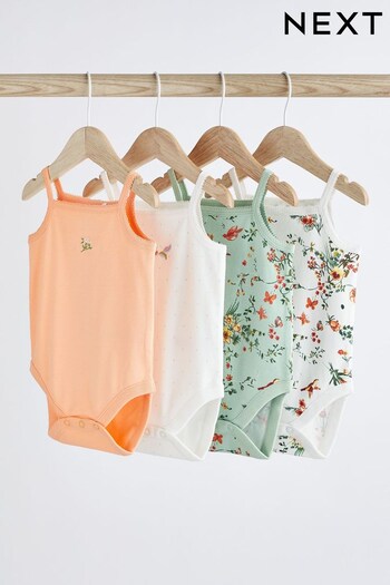 Green/Orange Baby Strappy Vest Bodysuits 4 Pack (D07768) | £13 - £17