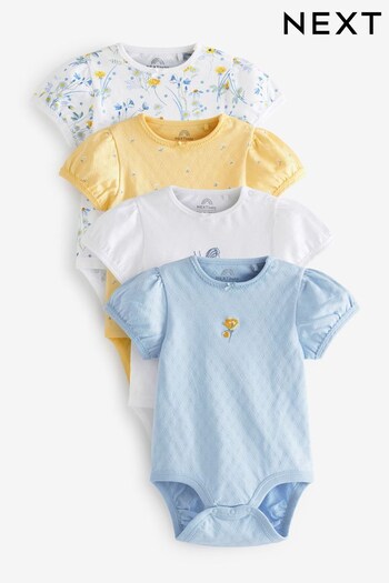 Yellow/Blue Baby Short Sleeve Bodysuits 4 Pack (D07772) | £16 - £18