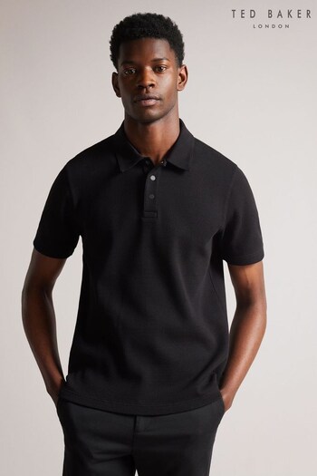 Ted Baker Bute Short Sleeved Regular Fit Textured Black Polo Shirt (D07836) | £65