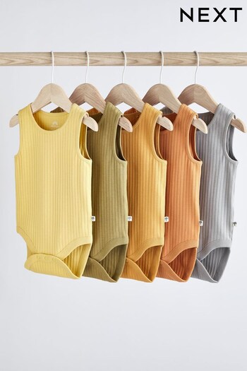 Muted Rib Baby Vest Bodysuits 5 Pack (D07858) | £15 - £17