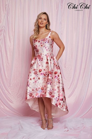 Chi Chi London Pink Cami Floral Dip Hem Dress (D07886) | £90