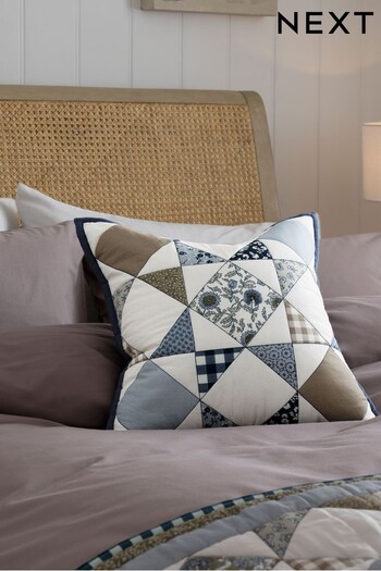 Blue Patchwork Quilted Paisley Cushion (D07925) | £22