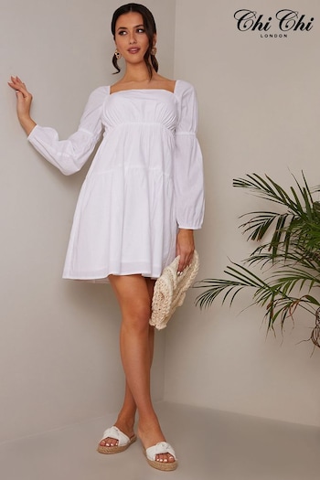 Chi Chi London White Puff Sleeve Dress (D07948) | £45