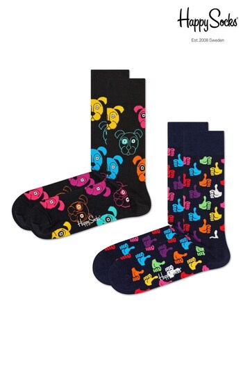 Happy Socks Black Classic Dog Socks 2 Pack (D07968) | £22