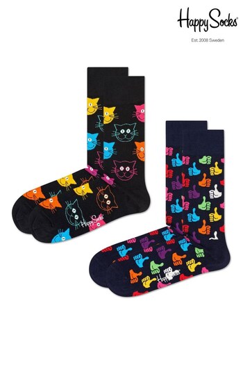 Happy Socks Black 2 Pack Classic Cat Socks (D07976) | £22