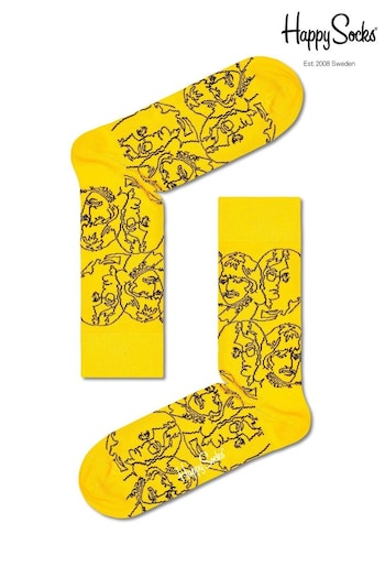 Happy Socks Yellow Beatles Lines Socks (D07978) | £14
