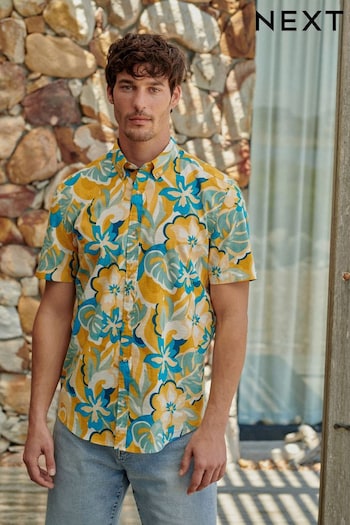 Yellow Hawaiian Printed Short Sleeve Shirt (D08075) | £13.50